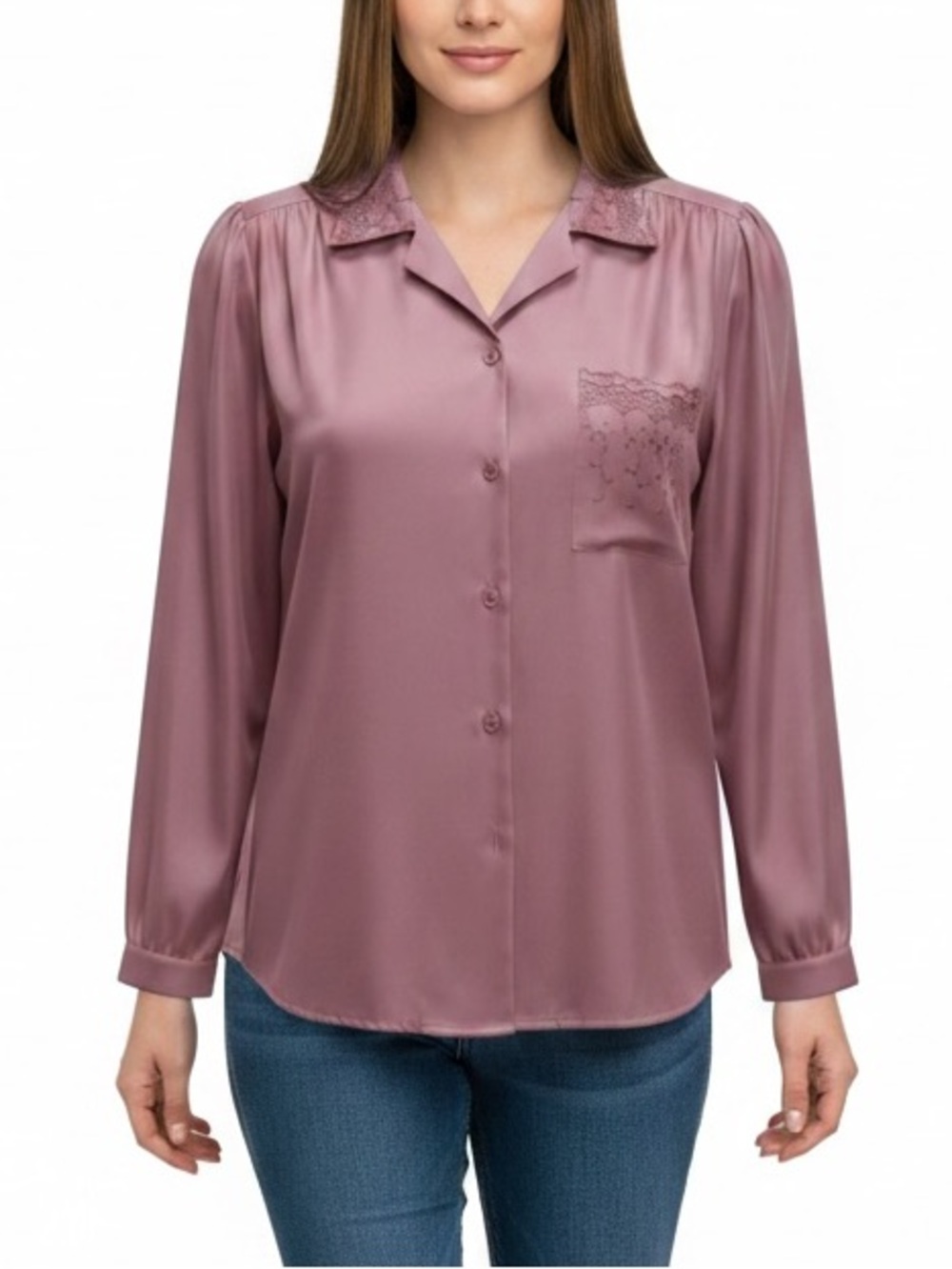 Women’s Mauve/Dusty Rose Button-Down Shirt with Embroidered Collar